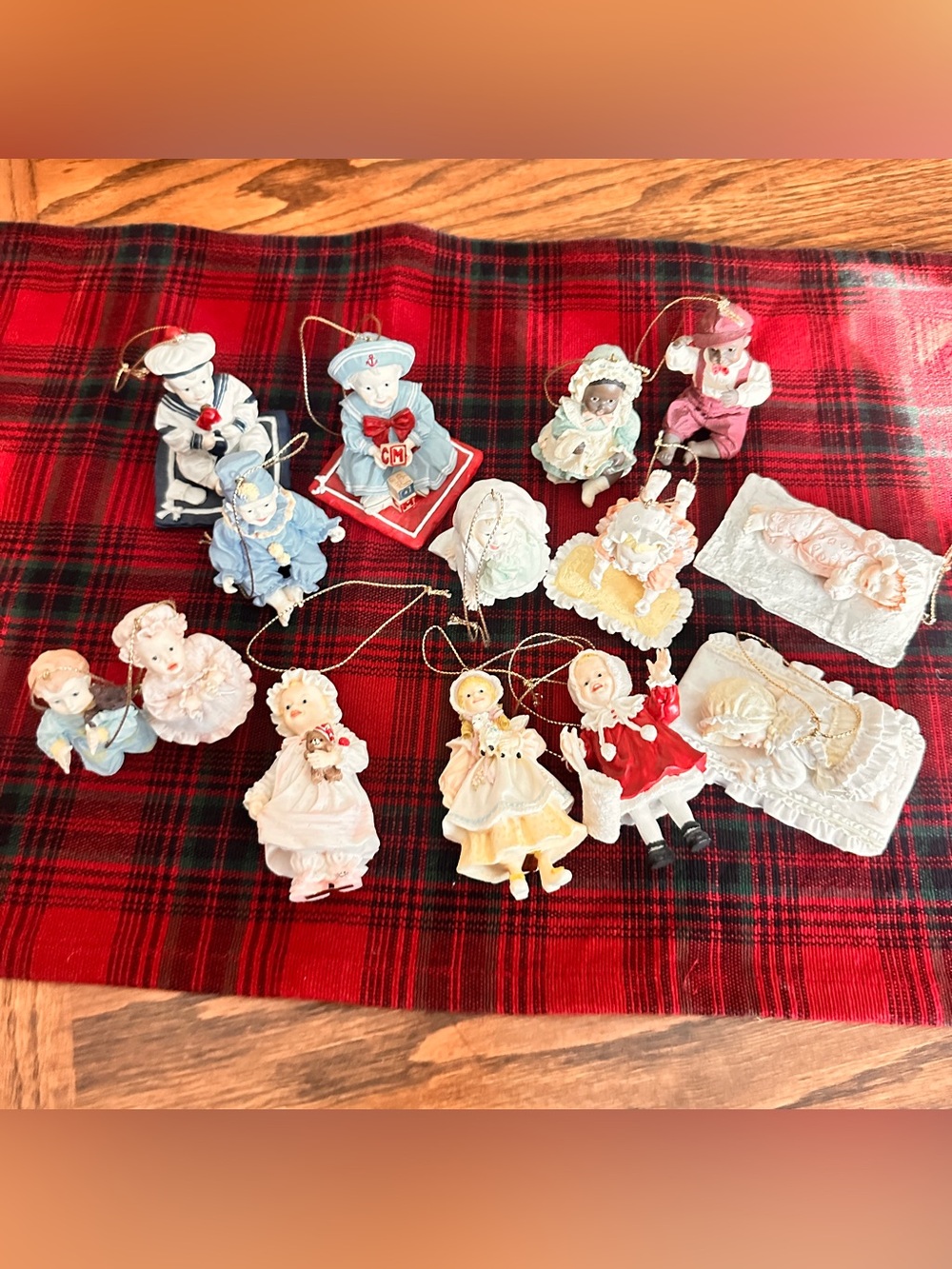 Lot of 14 Vtg Ashton Drake baby doll Christmas ornaments